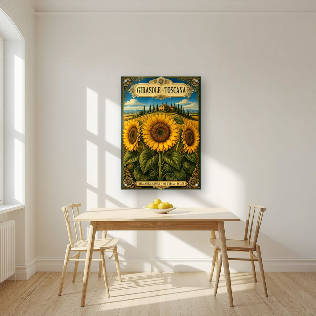 Girasole — Tuscany art print, as an acrylic print, styled in a kitchen