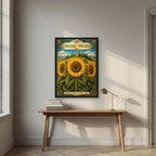 Girasole — Tuscany art print, in a black frame, styled in a desk