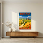 Val D'Orcia — Tuscany art print, unframed poster, styled in a living room