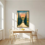 Viale Dei Cipressi — Tuscany art print, in an oak frame, styled in a kitchen