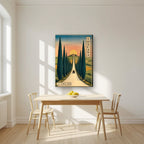 Viale Dei Cipressi — Tuscany art print, on slim canvas, styled in a kitchen
