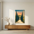 Viale Dei Cipressi — Tuscany art print, unframed poster, styled in a living room