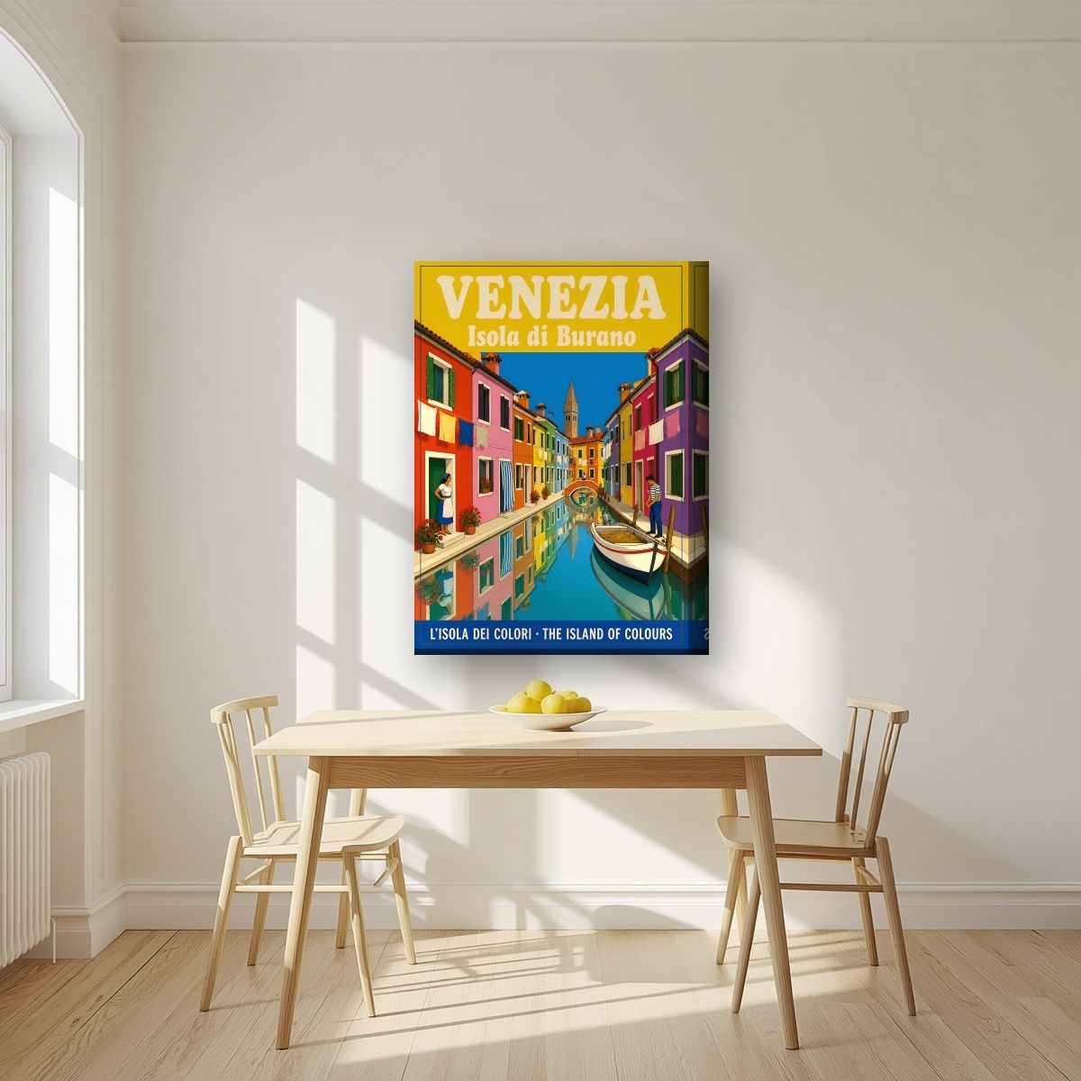Isola Di Burano — Venice art print, on thick canvas, styled in a kitchen