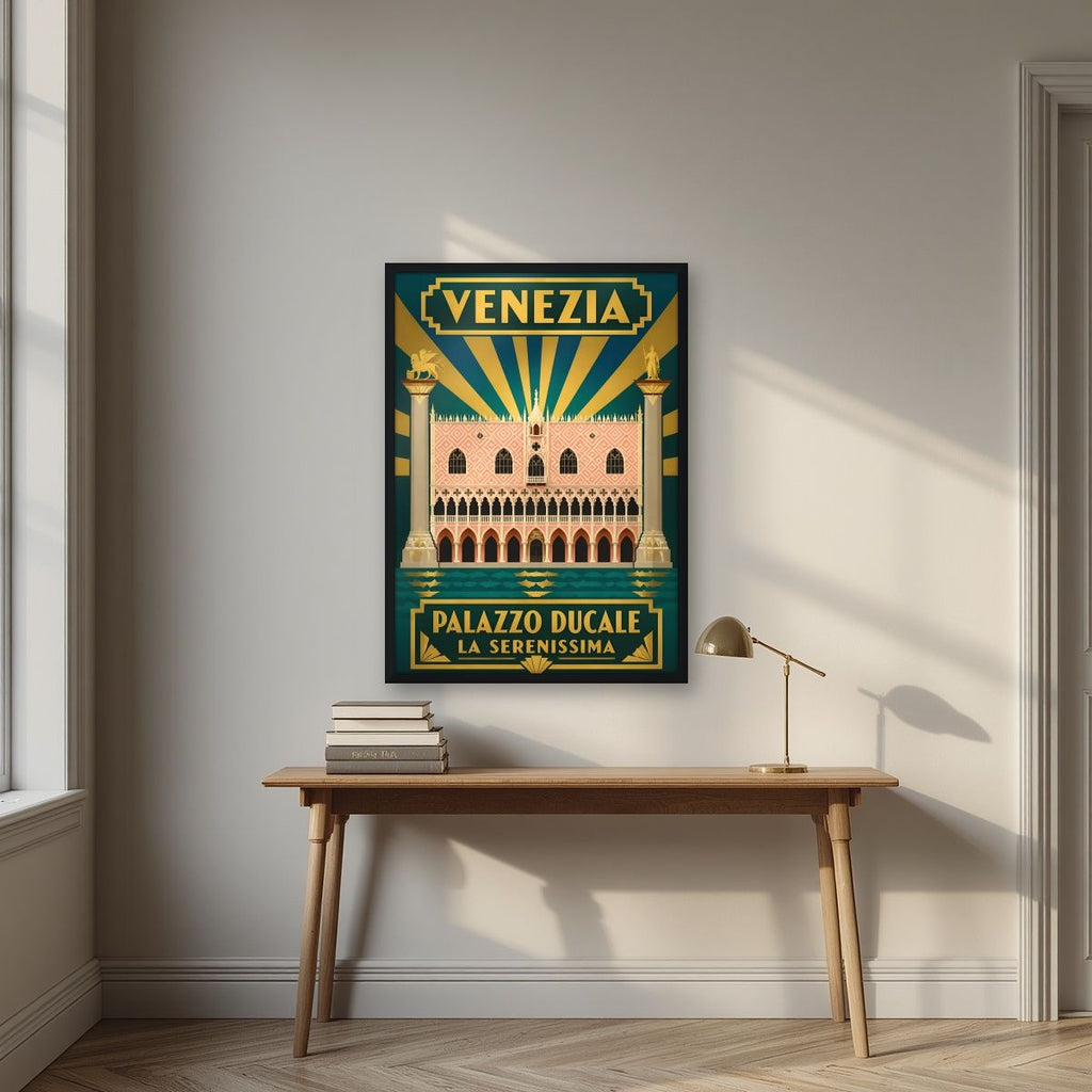 Palazzo Ducale — Venice art print, in a black frame, styled in a desk