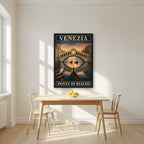 Ponte Di Rialto — Venice art print, in a black frame, styled in a kitchen