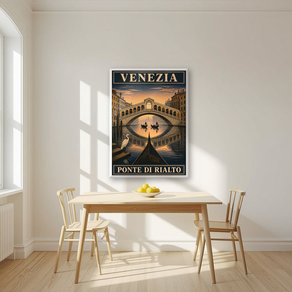 Ponte Di Rialto — Venice art print, in a white frame, styled in a kitchen