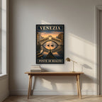 Ponte Di Rialto — Venice art print, in a black frame, styled in a desk