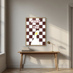 What The Duck – Cocoa Check art print in an oak frame, styled above a desk