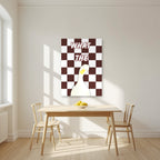 What The Duck – Cocoa Check art print, unframed poster, styled in a kitchen