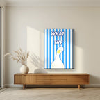 What The Duck – Deckchair Blue art print on thick canvas, styled in a living room