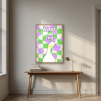 What The Duck – Meadow Check print in an oak frame above a desk