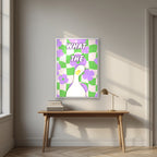 What The Duck – Meadow Check print in a white frame above a desk