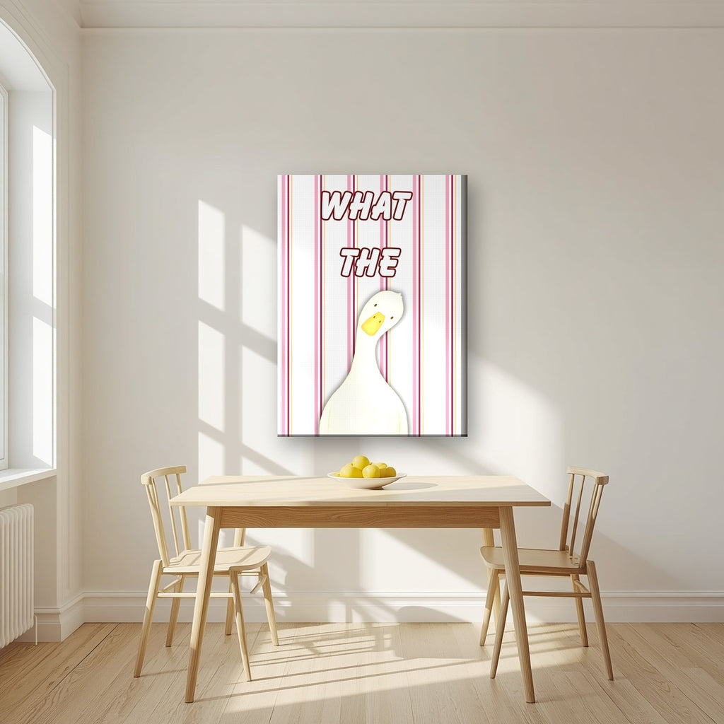 What The Duck – Rosewater Stripe art print on slim canvas, styled in a kitchen