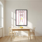 What The Duck – Rosewater Stripe art print in a black frame, styled in a kitchen