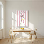 What The Duck – Rosewater Stripe art print in a white frame, styled in a kitchen