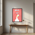What The Duck – Seaside Stripe art print in a black frame, styled above a desk