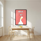 What The Duck – Seaside Stripe art print in a black frame, styled in a kitchen