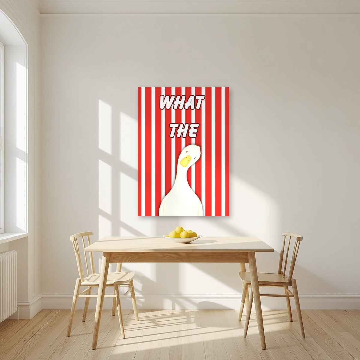 What The Duck – Seaside Stripe art print, unframed poster, styled in a kitchen