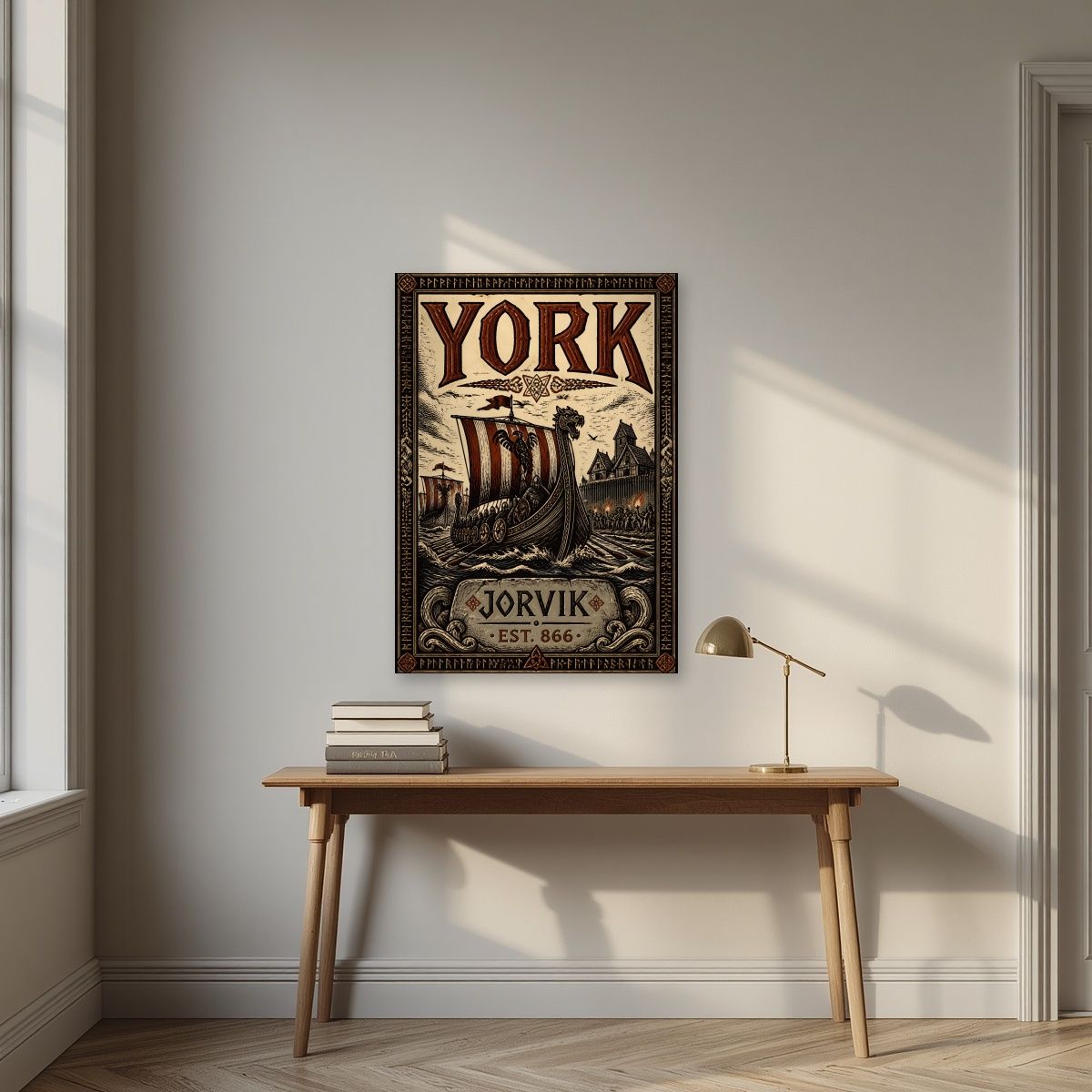 Jorvik — York art print, unframed poster, styled in a desk