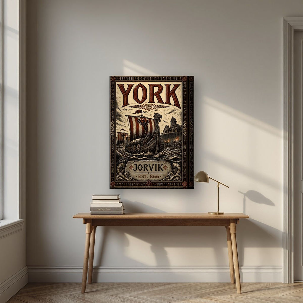 Jorvik — York art print, on thick canvas, styled in a desk