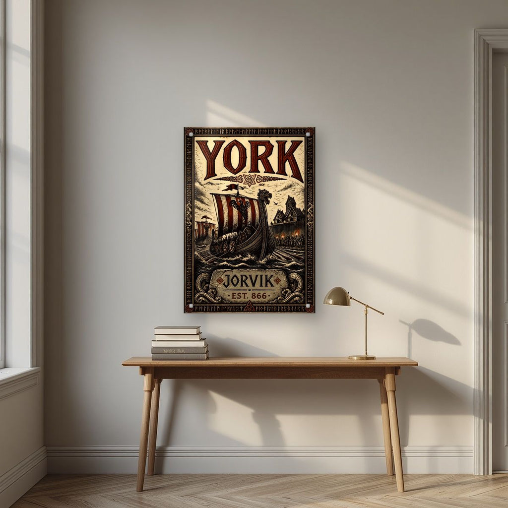 Jorvik — York art print, as an acrylic print, styled in a desk