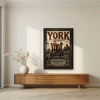Jorvik — York art print, in a black frame, styled in a living room