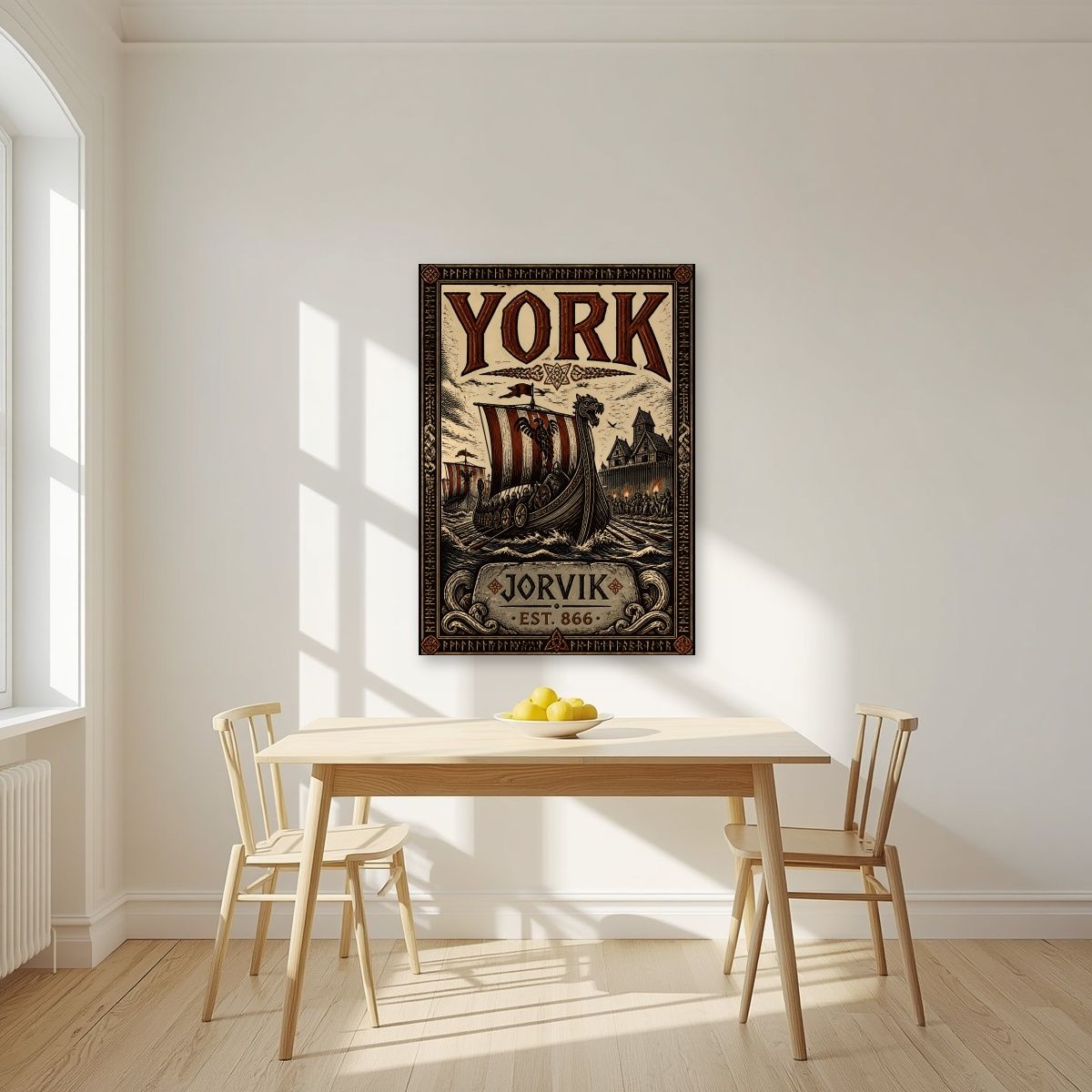 Jorvik — York art print, unframed poster, styled in a kitchen
