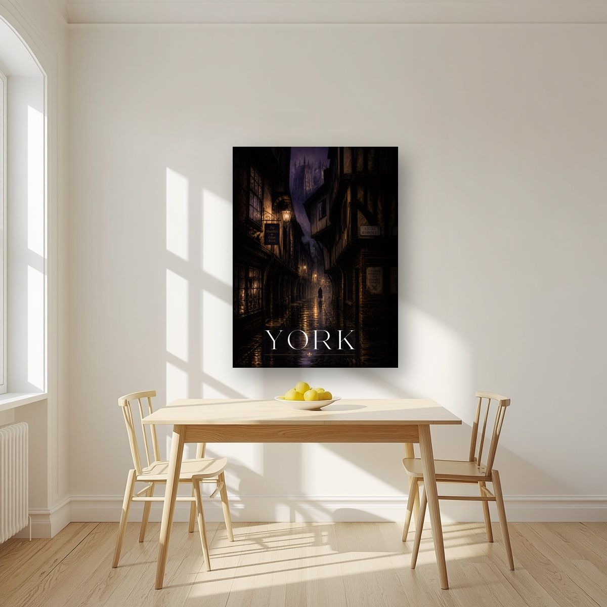 Little Shambles — York art print, on thick canvas, styled in a kitchen
