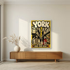Mind Your Head — York art print, in a white frame, styled in a living room