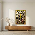 Mind Your Head — York art print, in an oak frame, styled in a living room