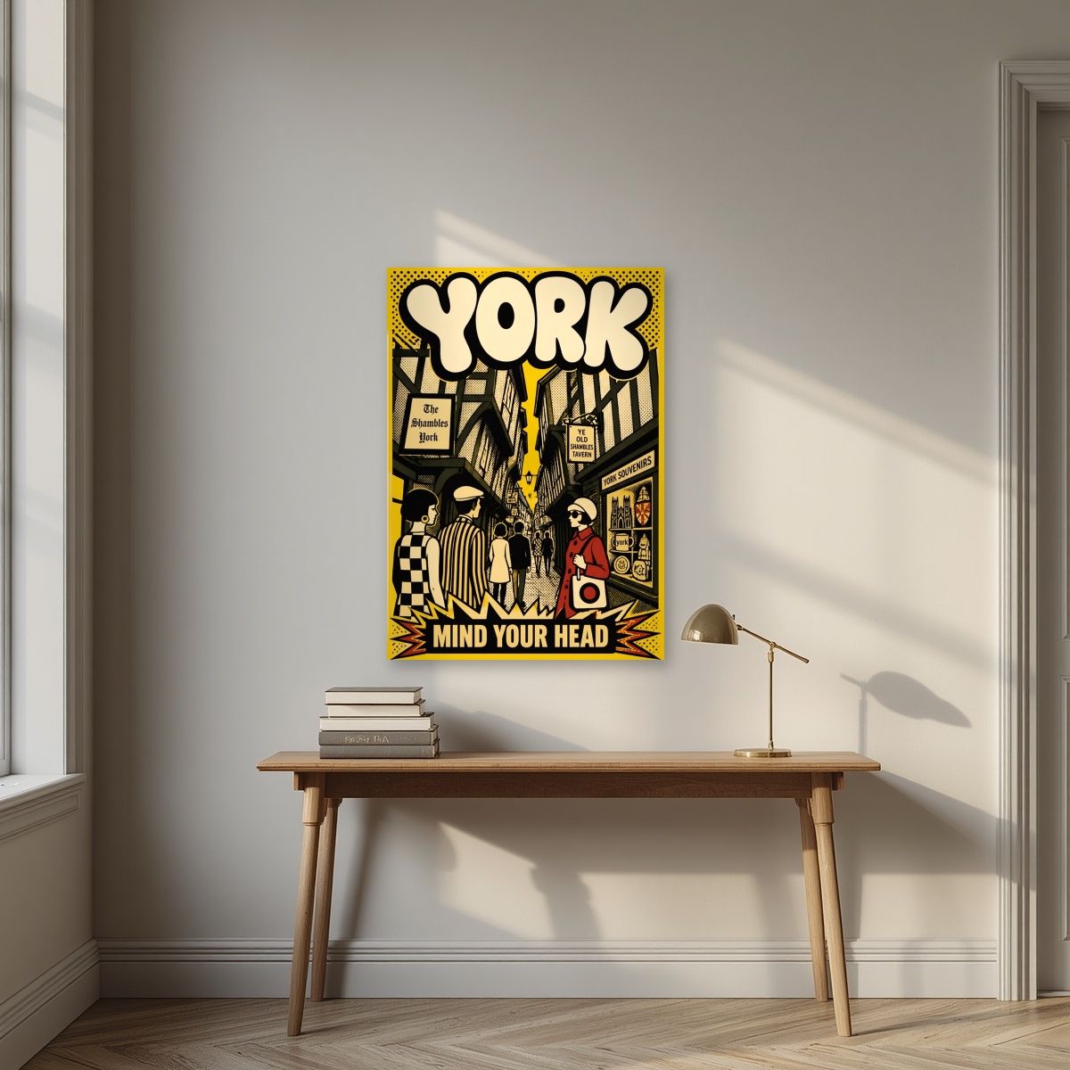 Mind Your Head — York art print, unframed poster, styled in a desk