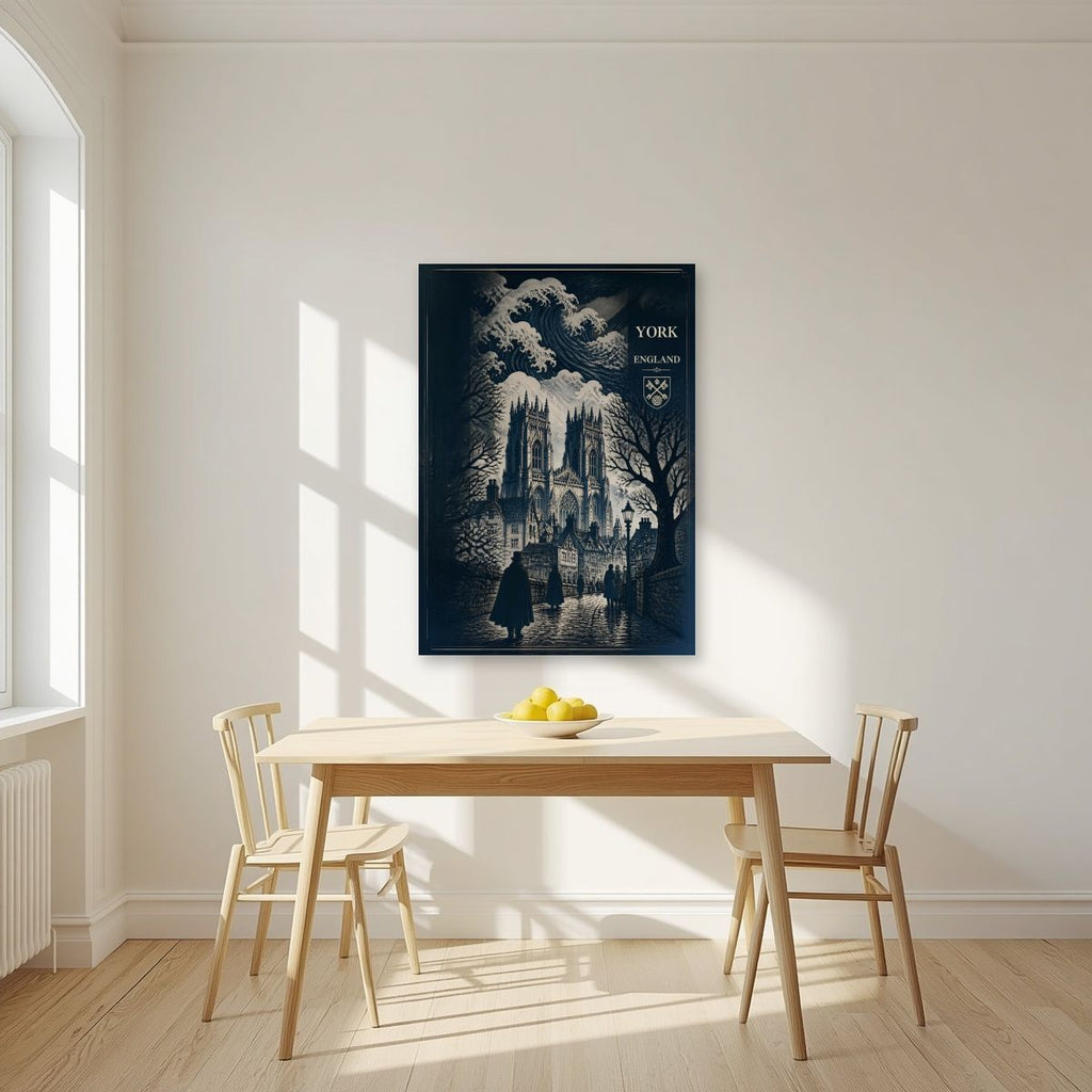 Minster In Indigo — York art print, unframed poster, styled in a kitchen