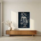 Minster In Indigo — York art print, unframed poster, styled in a living room