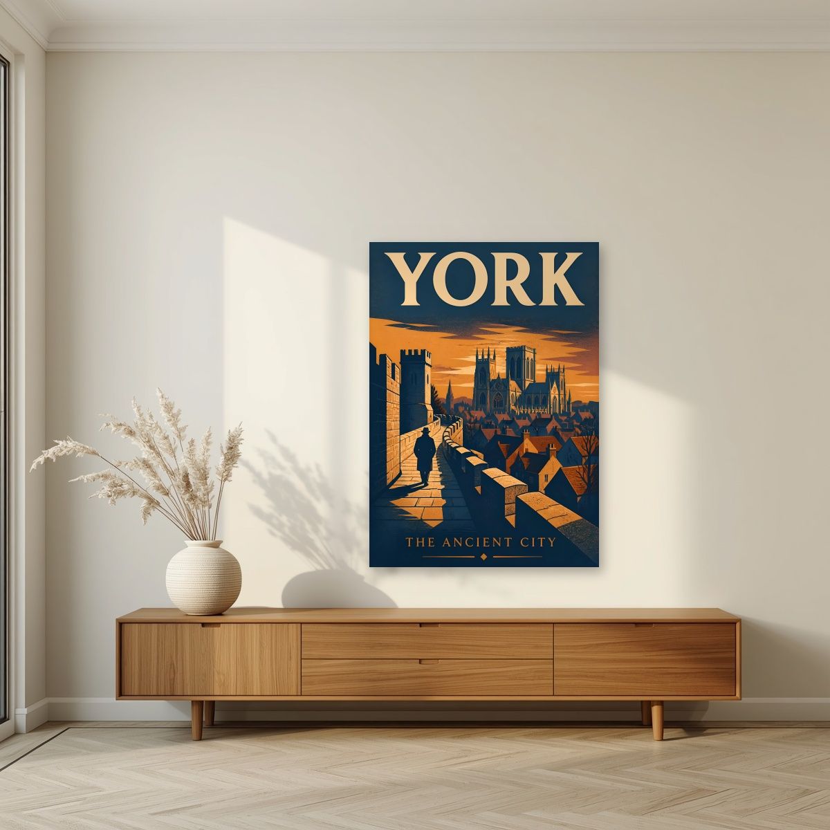 The Ancient City — York art print, unframed poster, styled in a living room