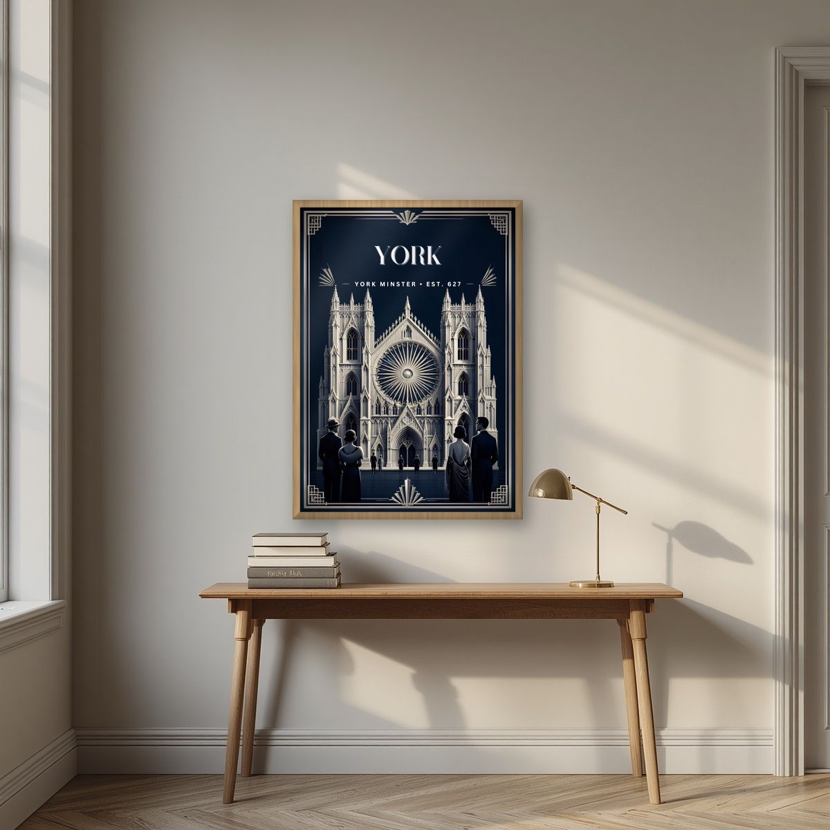 York Minster — York art print, in an oak frame, styled in a desk