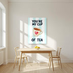 You're My Cup of Tea – Amalfi Aqua as an unframed print, above a dining table in a bright kitchen
