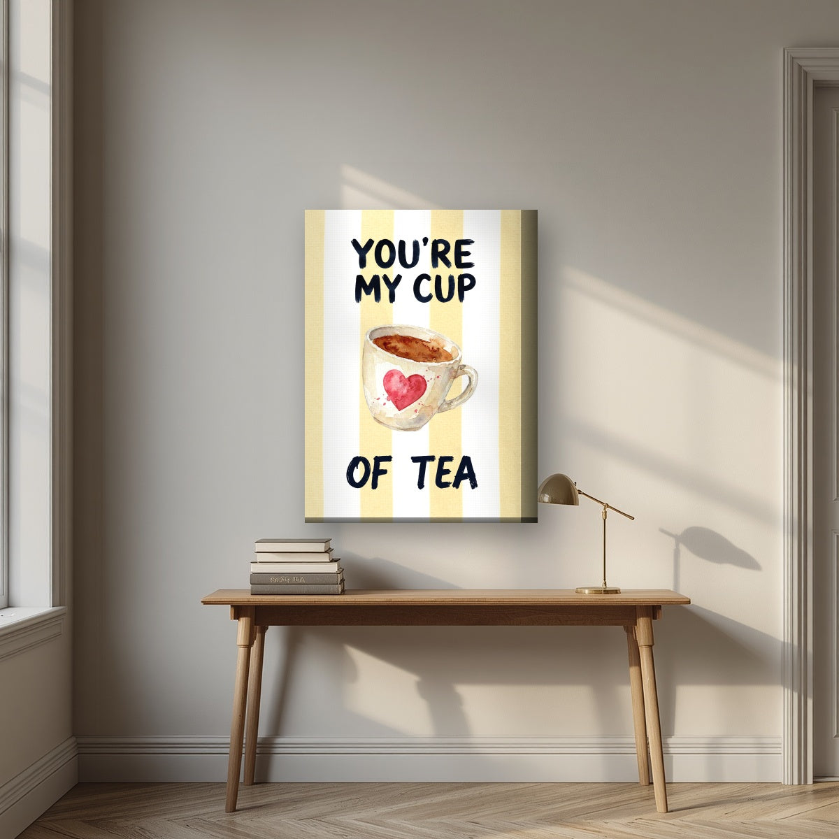 You're My Cup of Tea – Limoncello on a thick-edge canvas, above an oak writing desk