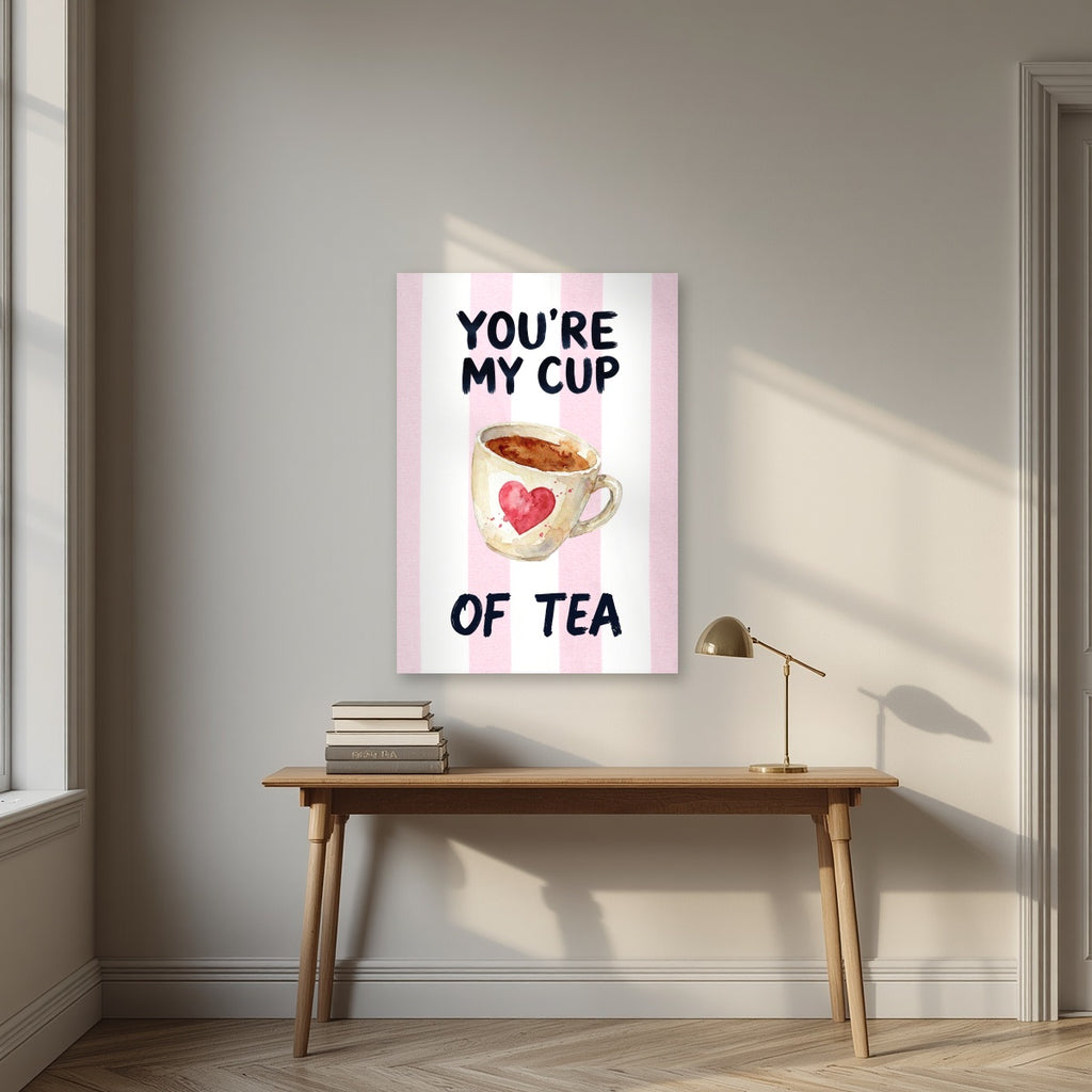 You're My Cup of Tea – Positano Pink as an unframed print, above an oak writing desk