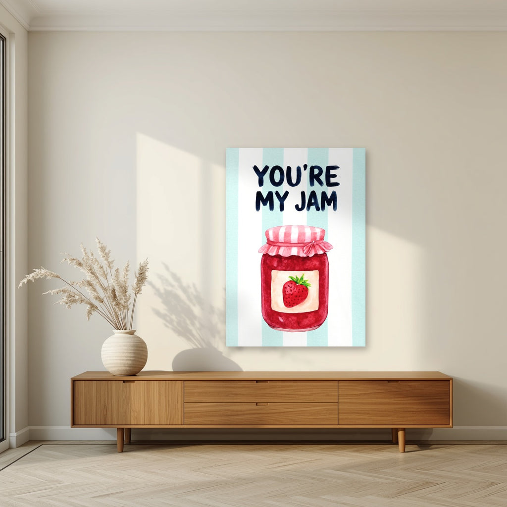 You're My Jam – Amalfi Aqua as an unframed print, above a walnut sideboard in a living room