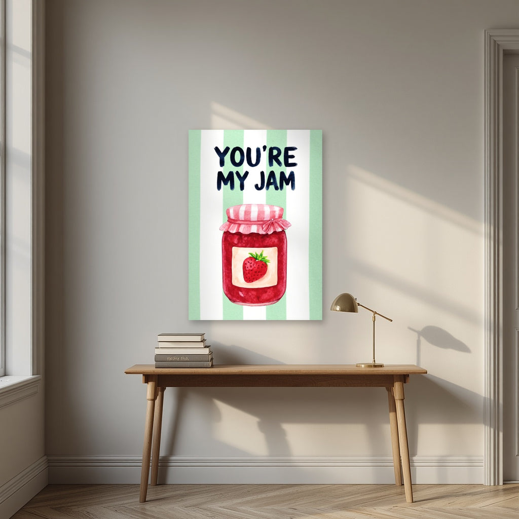You're My Jam – Cabana Green as an unframed print, above an oak writing desk