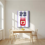 You're My Jam – Capri Violet on a thick-edge canvas, above a dining table in a bright kitchen