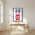 You're My Jam – Capri Violet in a black frame, above a dining table in a bright kitchen