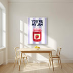 You're My Jam – Capri Violet in a white frame, above a dining table in a bright kitchen