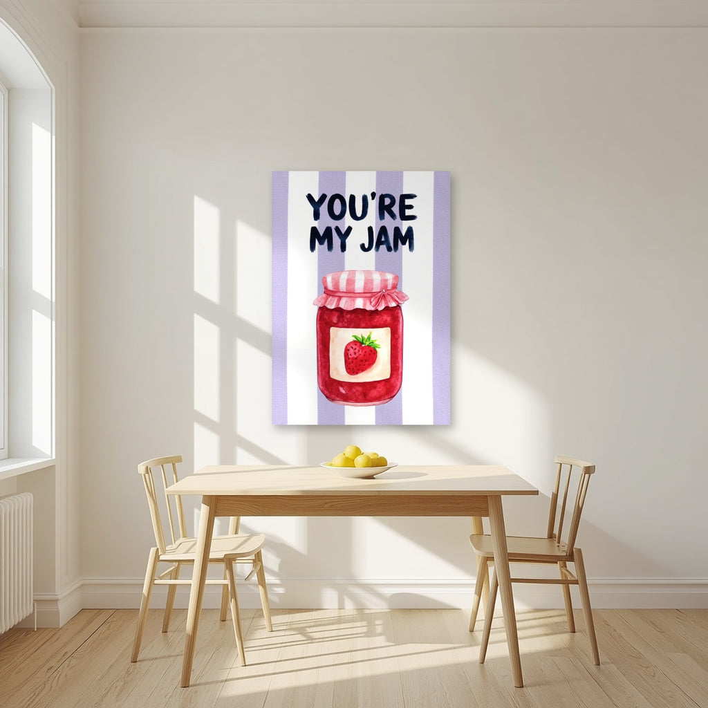 You're My Jam – Capri Violet as an unframed print, above a dining table in a bright kitchen