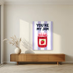 You're My Jam – Capri Violet as an unframed print, above a walnut sideboard in a living room