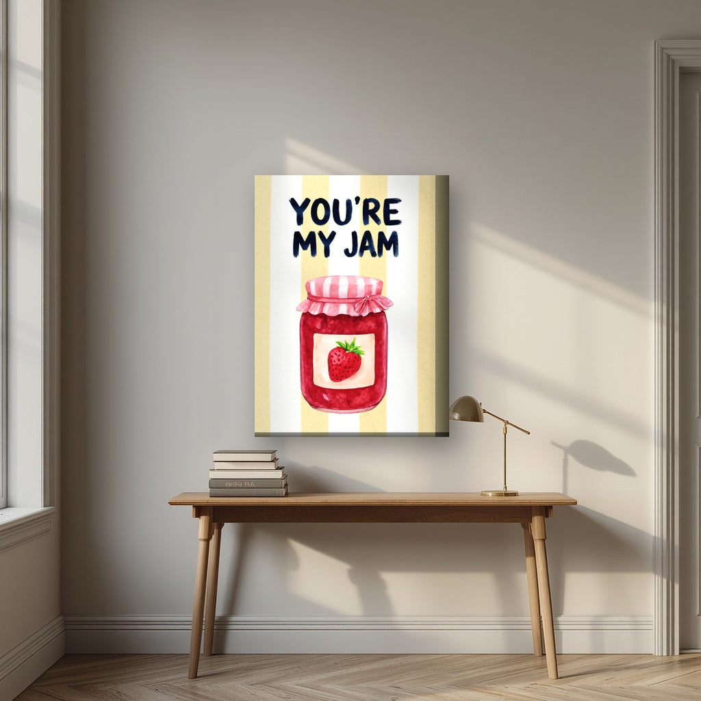 You're My Jam – Limoncello on a thick-edge canvas, above an oak writing desk