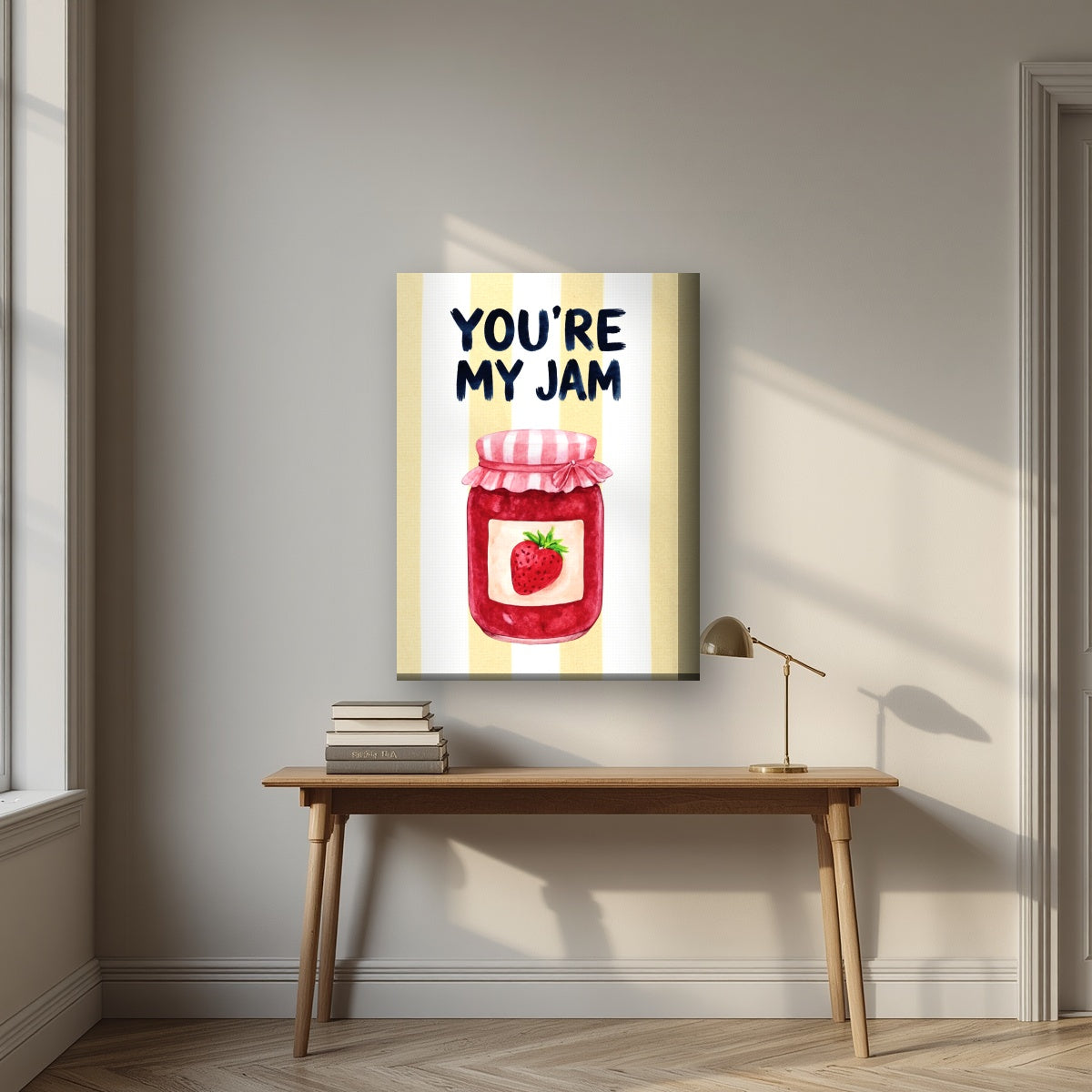 You're My Jam – Limoncello on a thick-edge canvas, above an oak writing desk