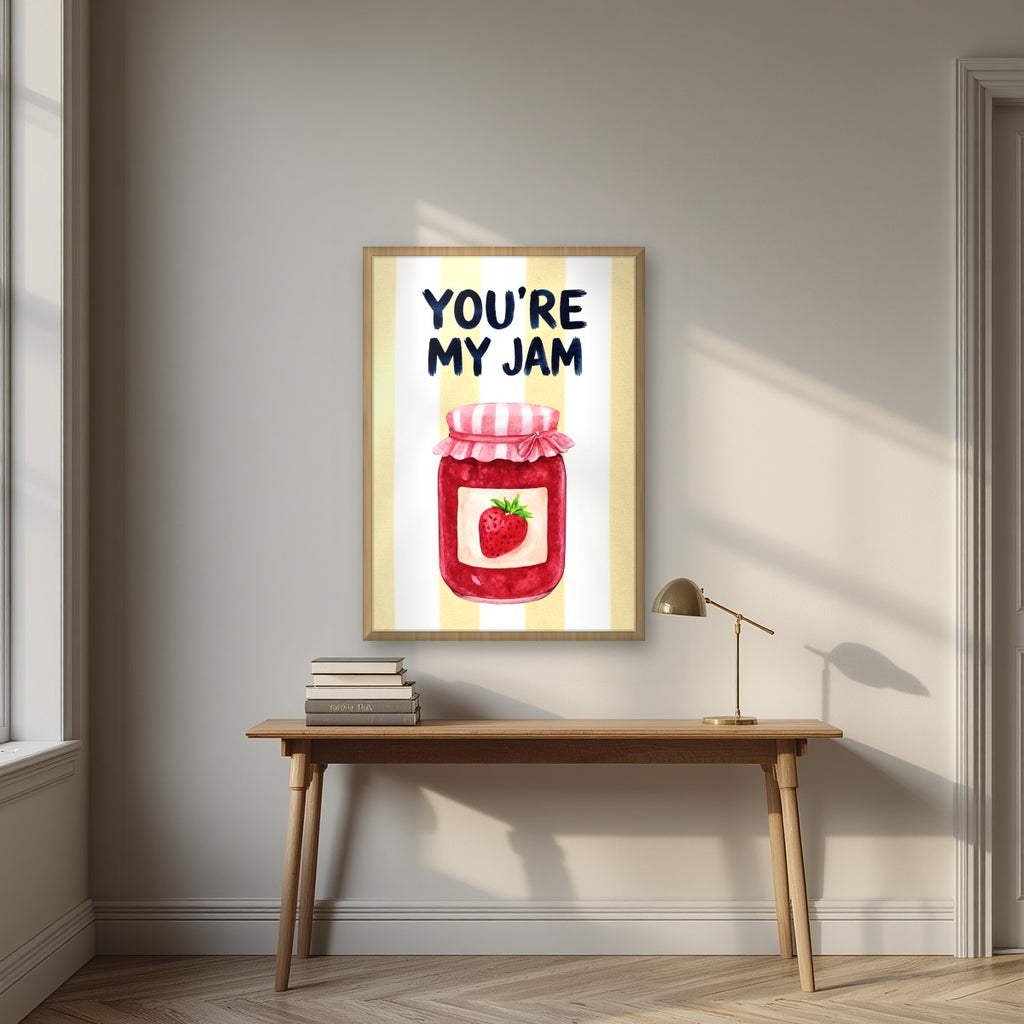 You're My Jam – Limoncello in an oak frame, above an oak writing desk