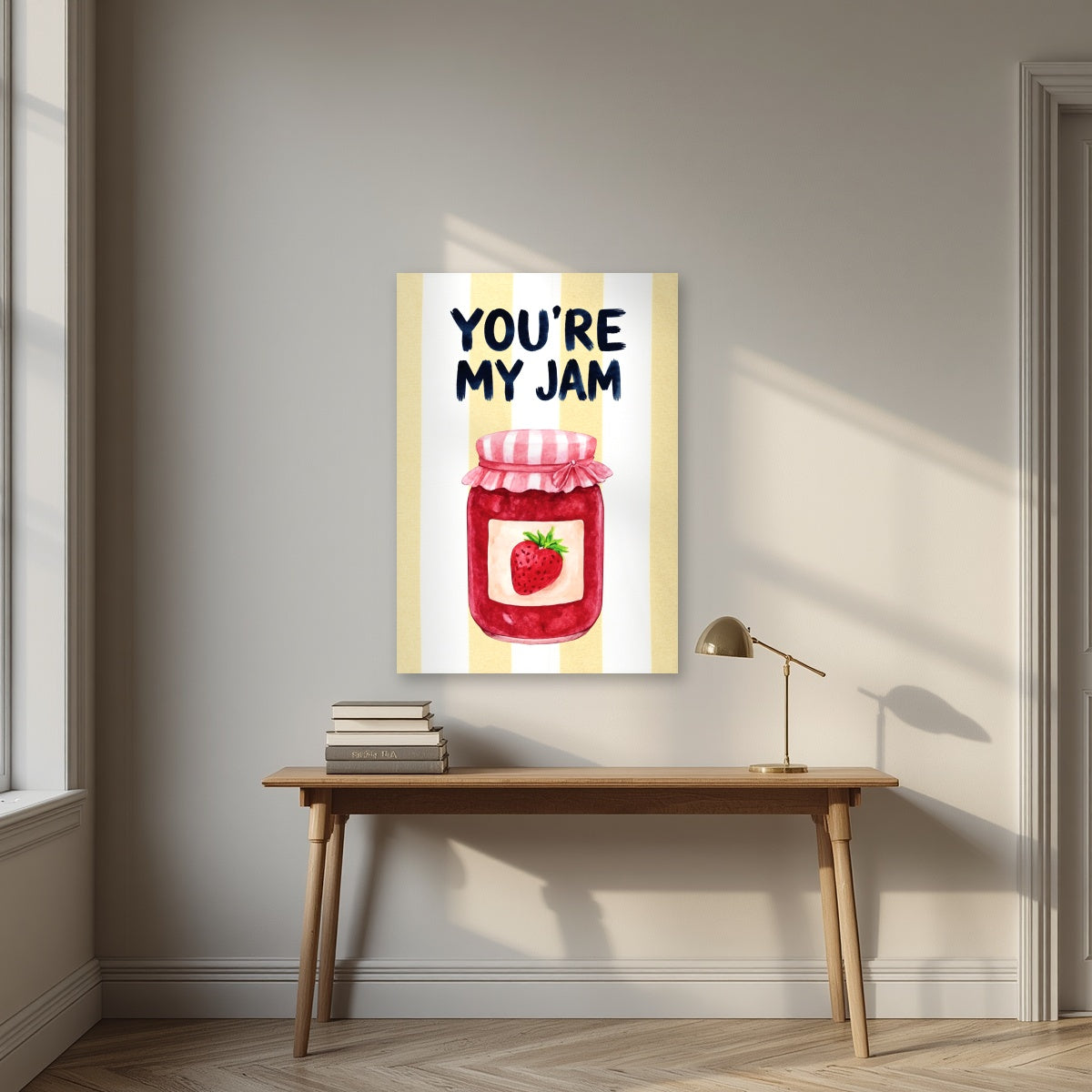 You're My Jam – Limoncello as an unframed print, above an oak writing desk