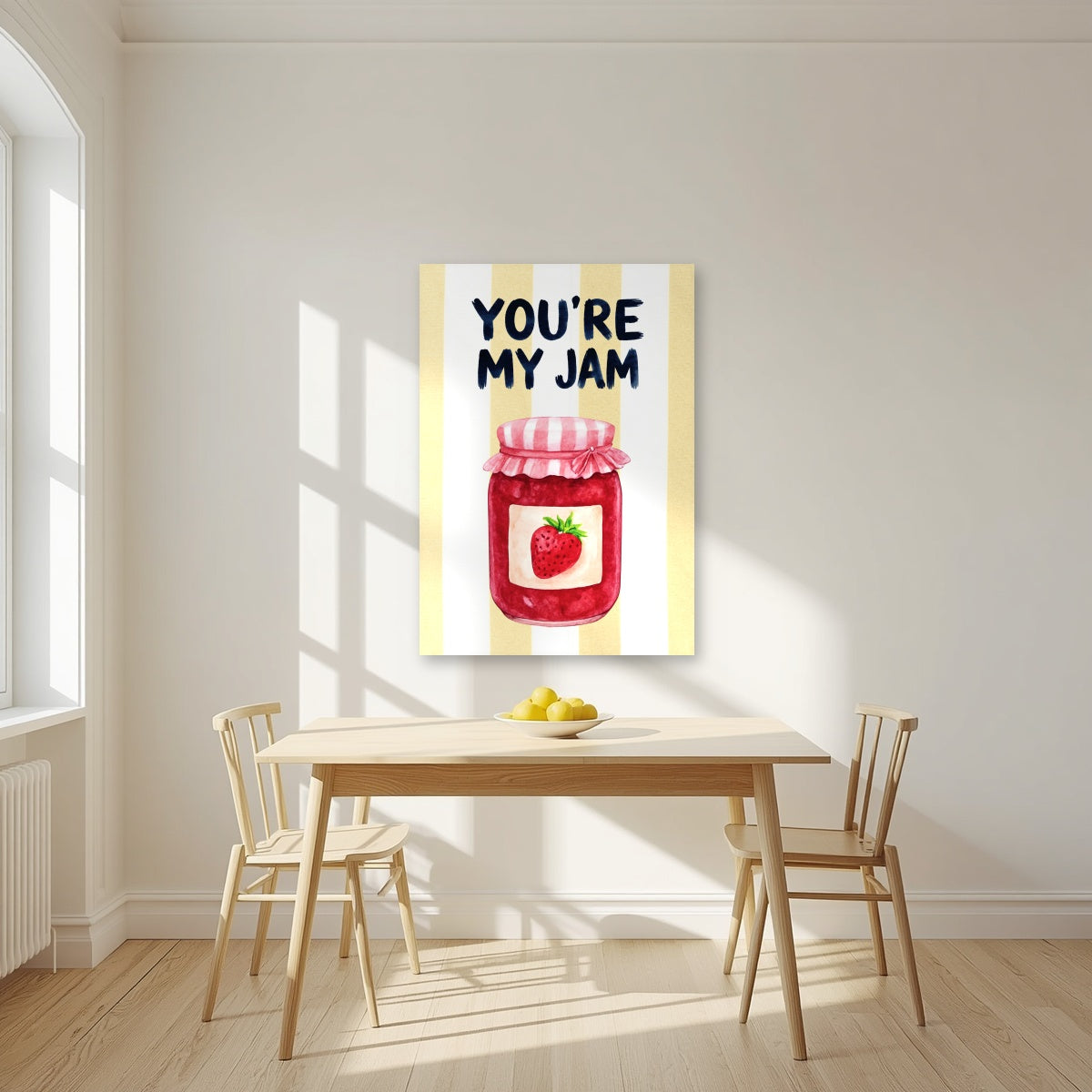 You're My Jam – Limoncello as an unframed print, above a dining table in a bright kitchen
